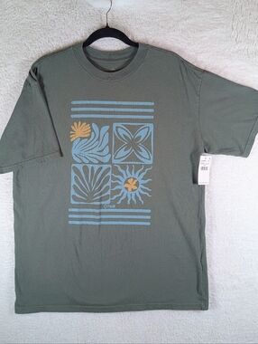 O'Neill Olive Short-Sleeve Tee with Blue and Tan Graphic Unisex!